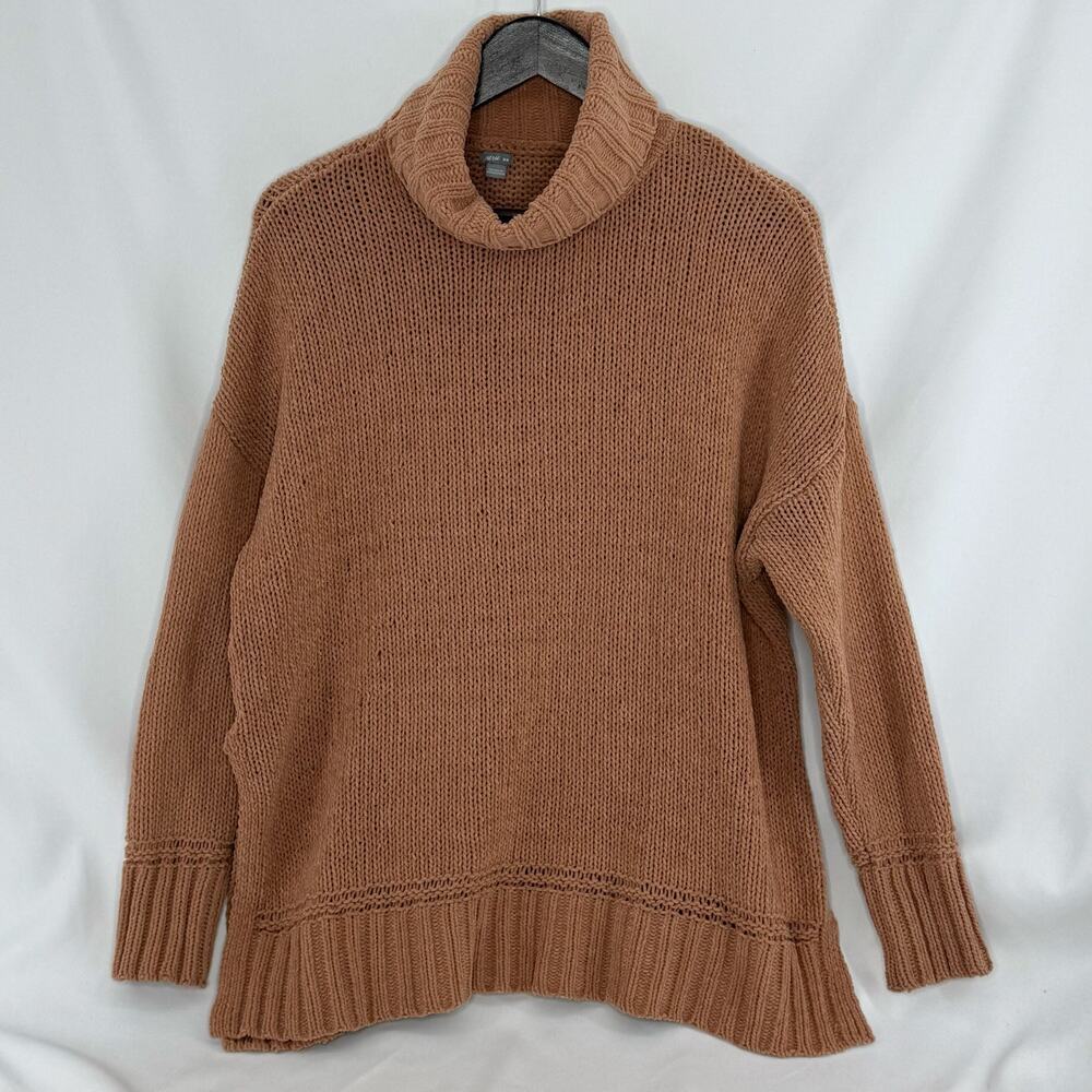 Aerie Oversized Turtleneck Sweater Med Beige Chunky Knit Cozy Fall Pullover Cozy